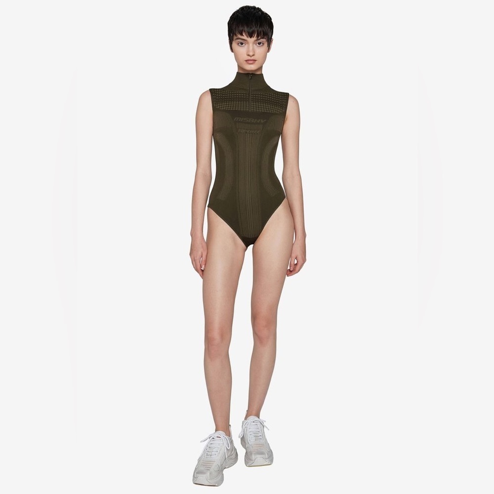 MISBHV Sport‎ Europa Quarter-Zip Bodysuit Olive Green Sz M